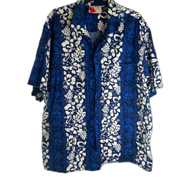 Alii Other - Alii Fashions Hawaii Tropical Floral Navy White Button Up Cotton Shirt Sz 2X